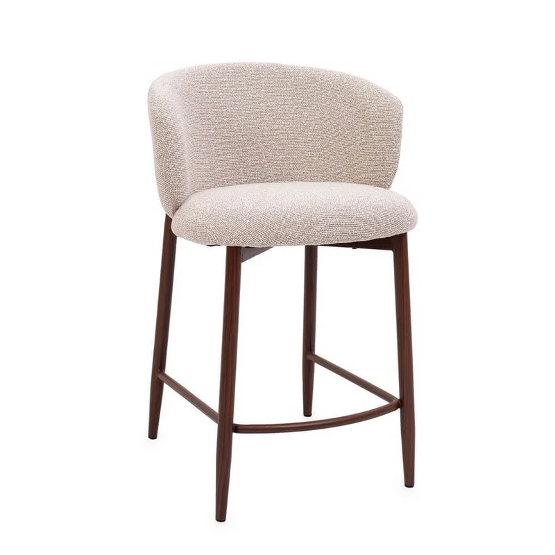 Set di 2 Sgabelli da Cucina Imbottiti in Tessuto Bouclé con Gambe Effetto Legno - AMALIA