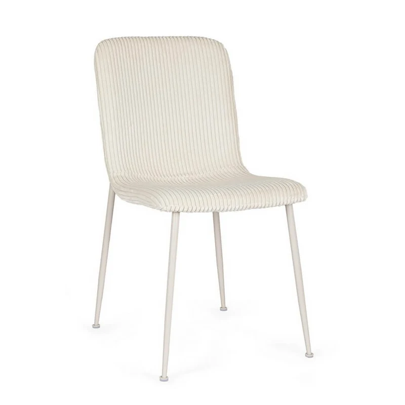 Set di 4 Sedie Imbottite in Tessuto a Costine con Gambe in Acciaio - RINAS