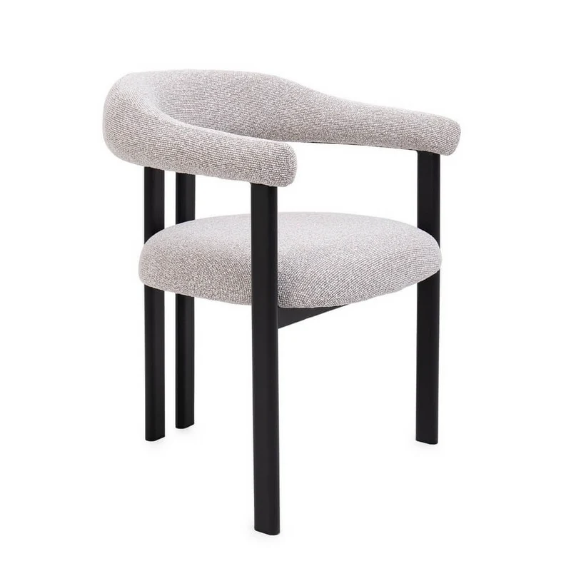 Set di 2 Sedie con Braccioli Imbottite in Tessuto Melange con Struttura in Acciaio - GIUDITTA