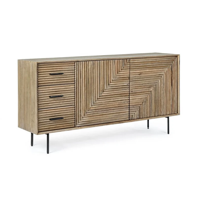 Credenza in Legno di Mango 2 Ante 3 Cassetti con Gambe in Acciaio - ISABELLA