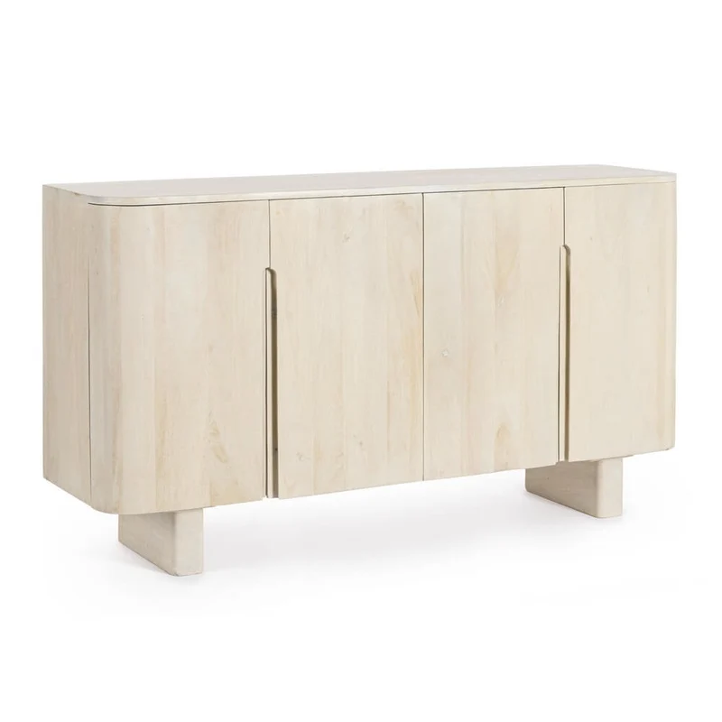 Credenza 4 Ante in Legno di Mango Naturale Sbiancato - ELIJAH