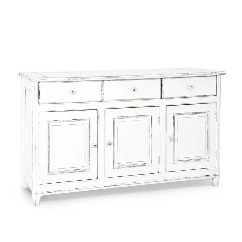 Credenza in Legno Massello Bianco Anticato 3 Ante e 3 Cassetti - CORINNE