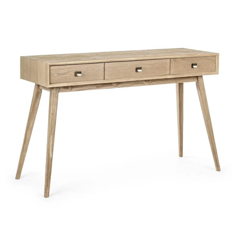 Consolle in legno con 3 cassetti e gambe a compasso stile nordico - ALEXANDRA