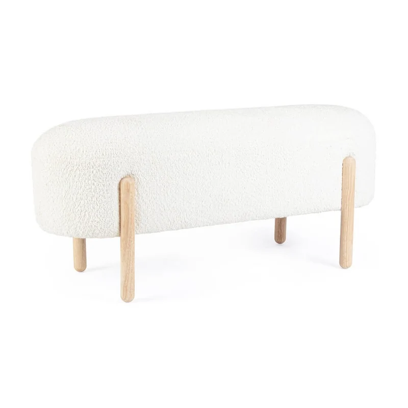 Panca imbottita effetto bouclé con gambe in legno naturale - SIENNA