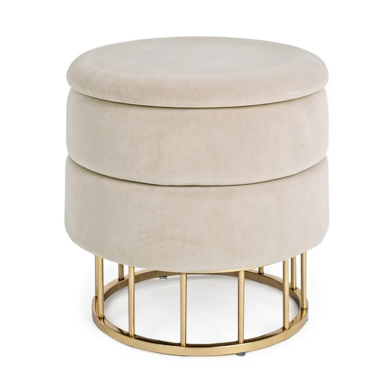 Pouf Contenitore Rotondo in Velluto con Base Dorata - SERENA