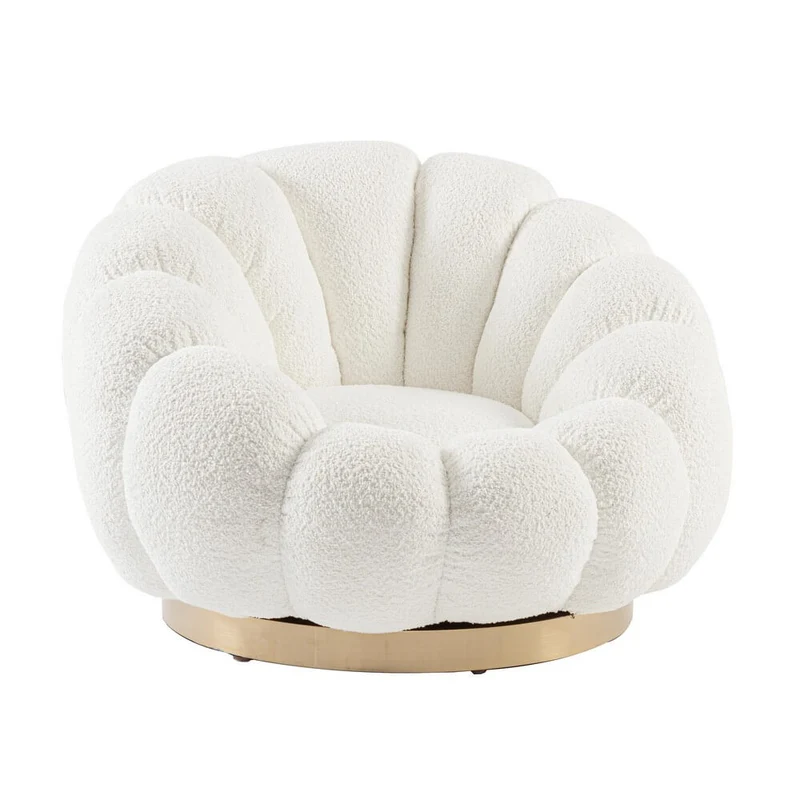 Poltrona Girevole Bouclé con Base in Acciaio Dorato - RACHEL