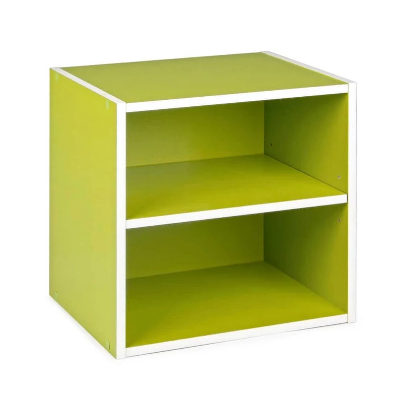 Cubo Modulare con Mensola in Legno Verde per Soggiorno - NIXO