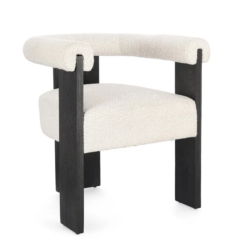 Sedia con Braccioli in Tessuto Bouclé e Struttura in Legno Nero - GORDON