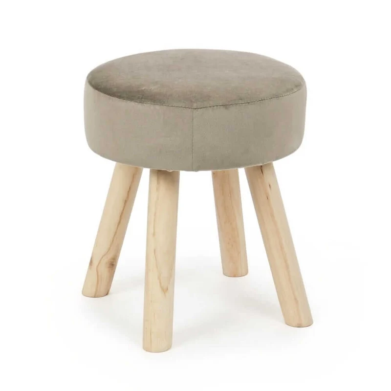 Set di 2 Sgabelli Rotondi in Velluto con Gambe in Legno - MIREILLE