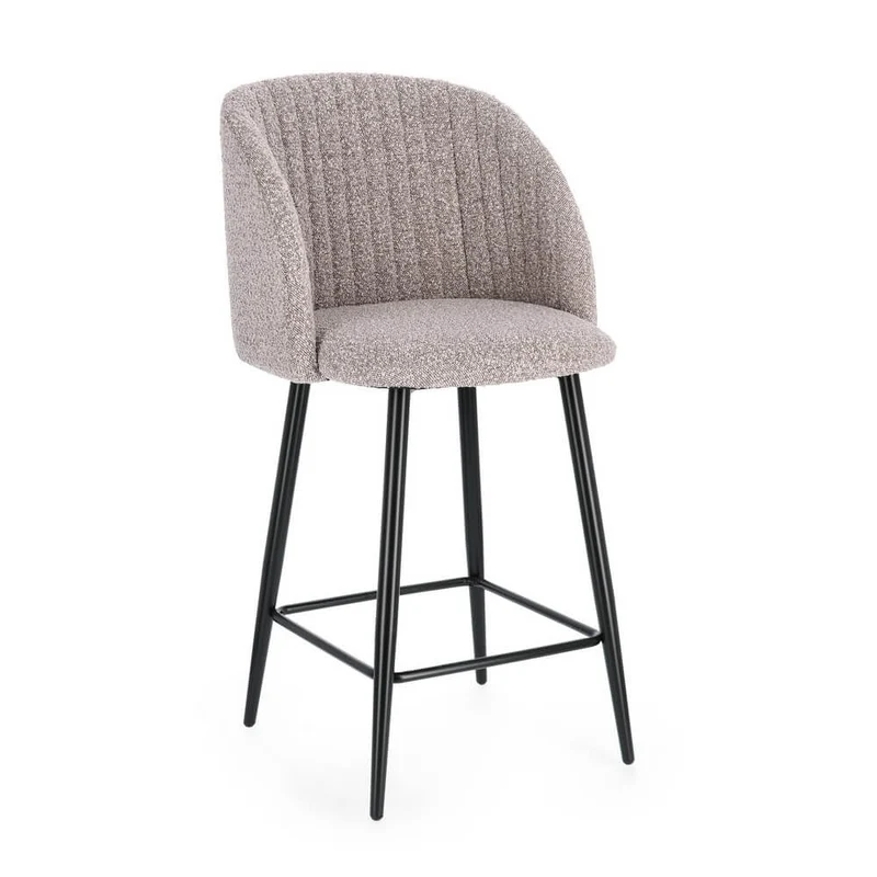 Set di 2 Sgabelli da Cucina Imbottiti in Tessuto Bouclé con Gambe in Acciaio - FELICIA