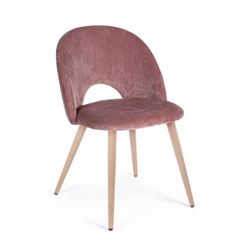 Set di 4 Sedie Imbottite in Velluto con Gambe Effetto Legno - MARINA