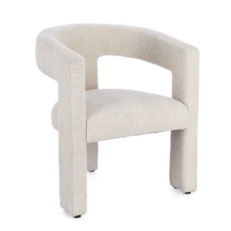 Sedia con Braccioli Imbottita in Tessuto Bouclé Avorio - ISABELLA