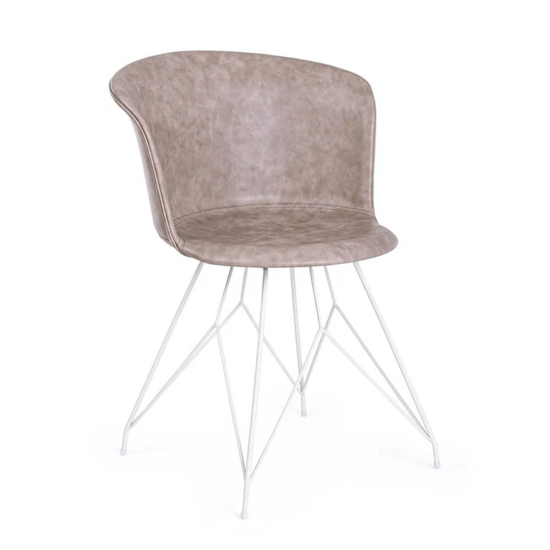 Set di 2 Sedie con Seduta in Similpelle e Gambe in Acciaio Bianco - IONA