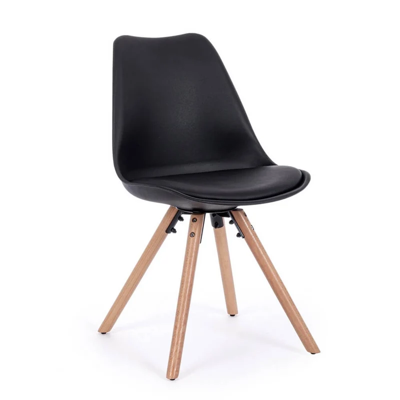 Set di 4 Sedie Design Nordico con Cuscino in Similpelle e Gambe in Faggio - FIO