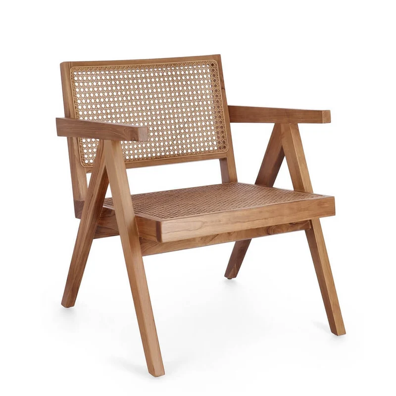 Poltrona Lounge in Legno di Teak con Schienale in Rattan - ELOISE