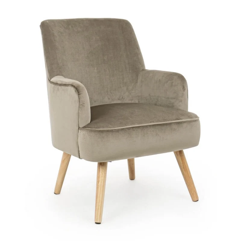Poltrona in Velluto con Braccioli e Gambe in Legno di Quercia - CALEB