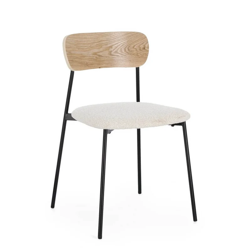 Set di 2 Sedie con Seduta Imbottita Boucléé Schienale in Legno e Gambe in Acciaio - BELLA