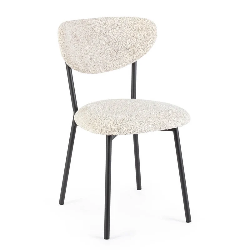Set di 2 Sedie Imbottite in Tessuto Bouclé con Gambe in Acciaio - BEATRICE