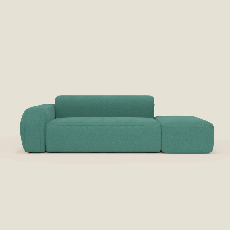 BonBon Divano modulare componibile – Composizione con pouf terminale in tessuto smacchiabile T23 verde acqua