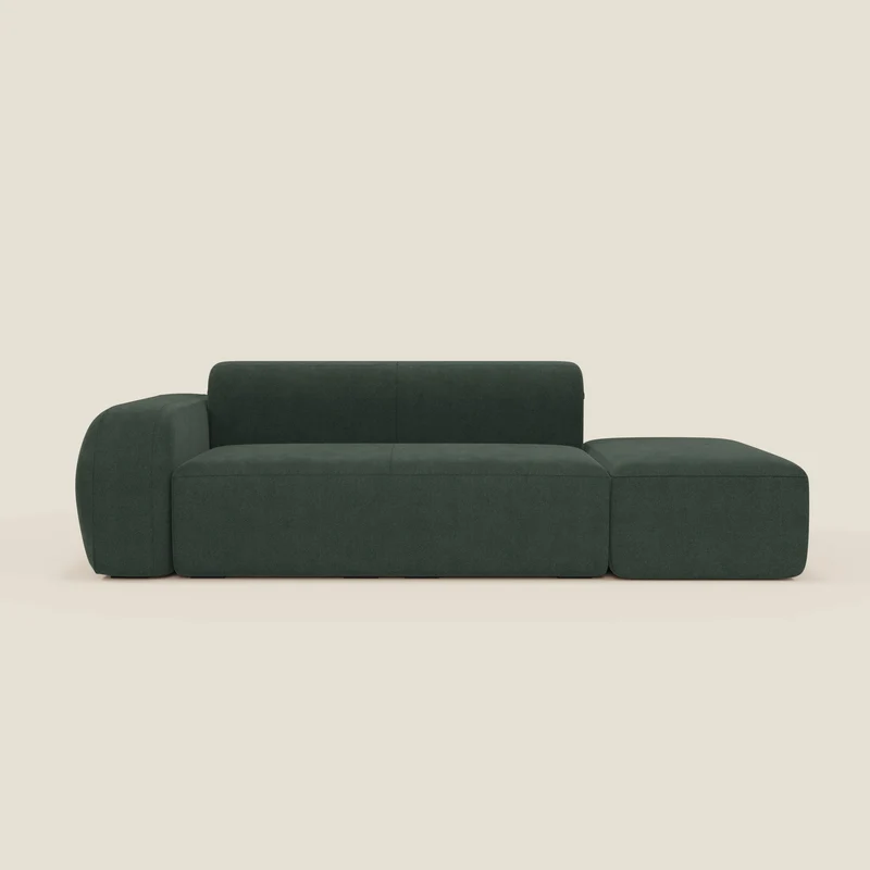 BonBon Divano modulare componibile – Composizione con pouf terminale in tessuto smacchiabile T23 verde