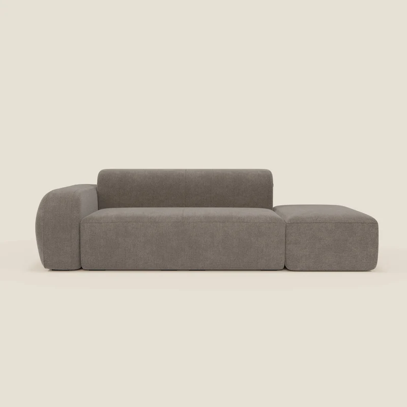 BonBon Divano modulare componibile – Composizione con pouf terminale in tessuto smacchiabile T23 talpa
