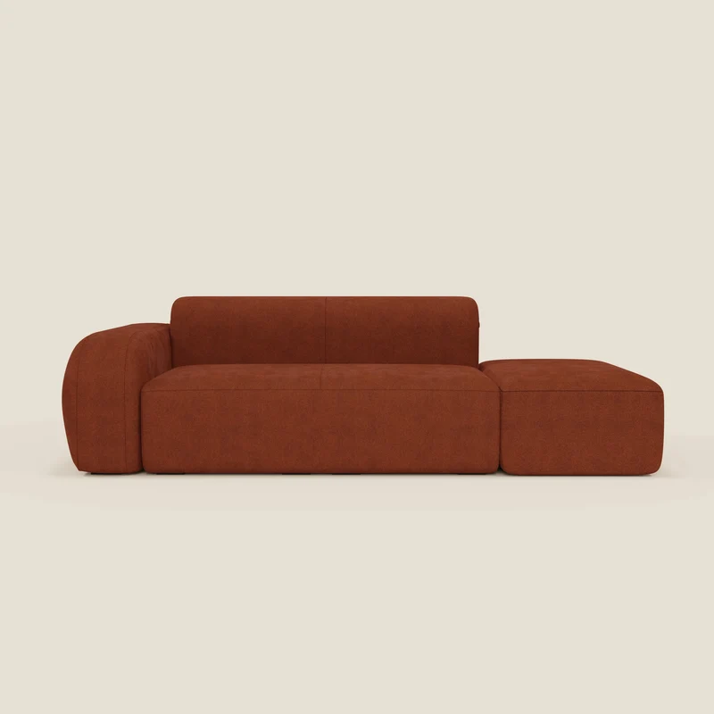 BonBon Divano modulare componibile – Composizione con pouf terminale in tessuto smacchiabile T23 ruggine