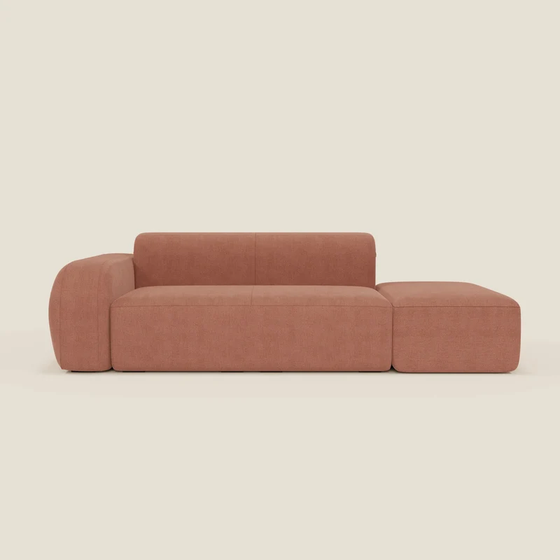 BonBon Divano modulare componibile – Composizione con pouf terminale in tessuto smacchiabile T23 pesca
