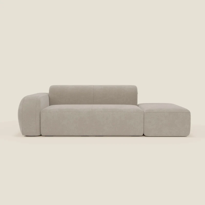 BonBon Divano modulare componibile – Composizione con pouf terminale in tessuto smacchiabile T23 panna