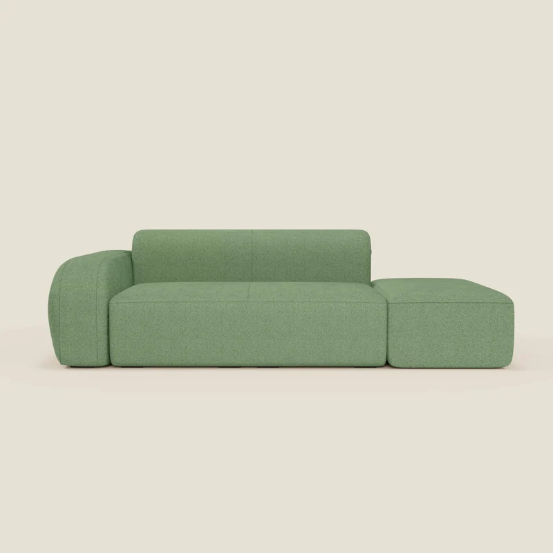 BonBon Divano modulare componibile – Composizione con pouf terminale in tessuto smacchiabile T23 menta