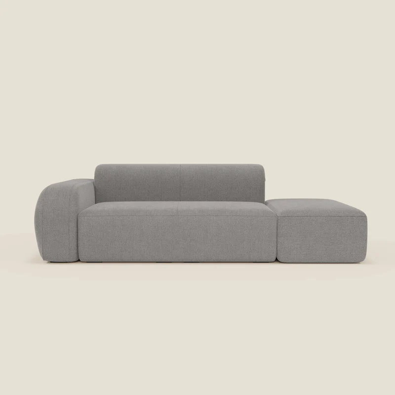 BonBon Divano modulare componibile – Composizione con pouf terminale in tessuto smacchiabile T23 grigio