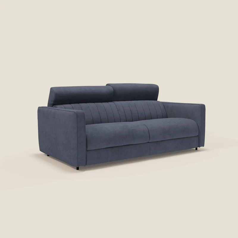 Nivon Divano letto moderno materasso H16 cm con poggiatesta in tessuto impermeabile T25 blu denim