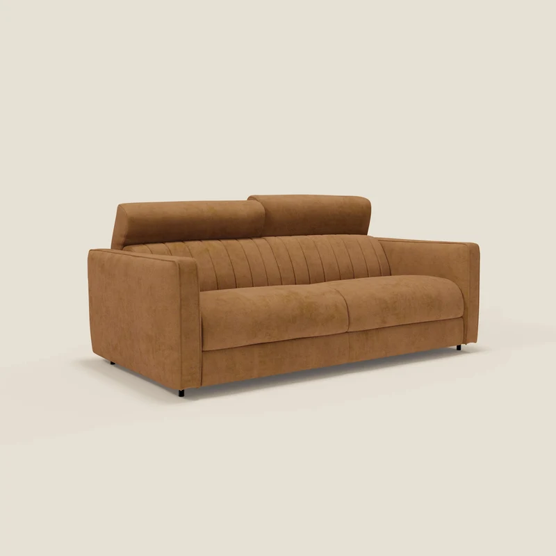 Nivon Divano letto moderno materasso H16 cm con poggiatesta in tessuto impermeabile T25 giallo senape