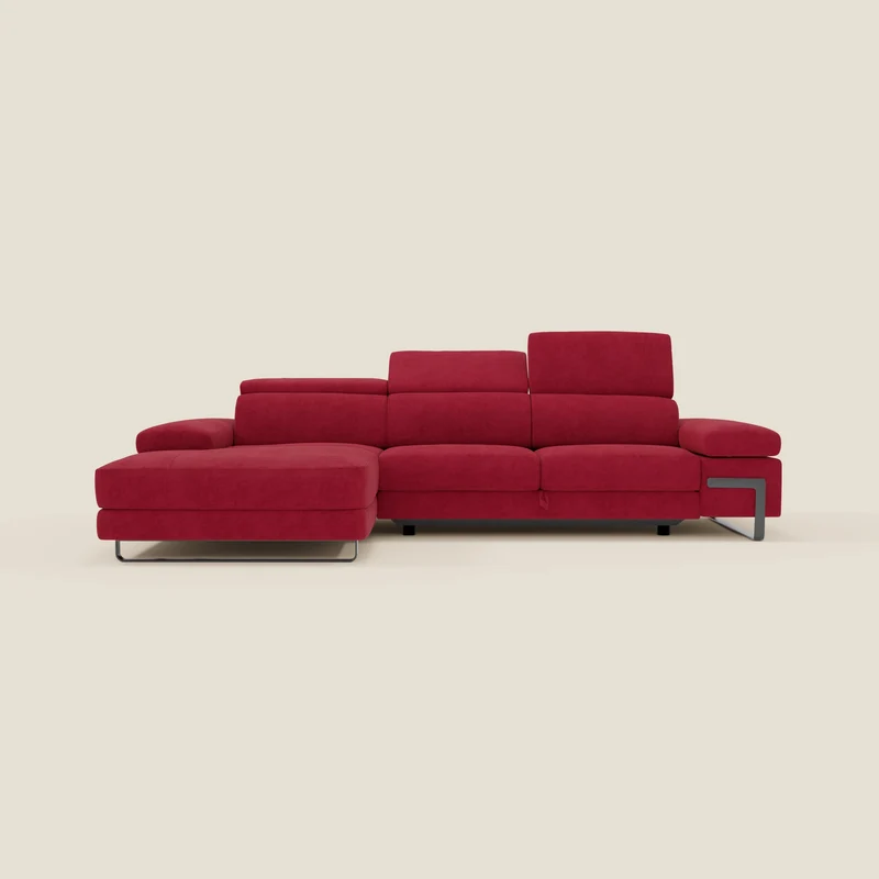 Zayana Divano angolare estraibile - braccioli e poggiatesta reclinabili in tessuto impermeabile T02 rosso