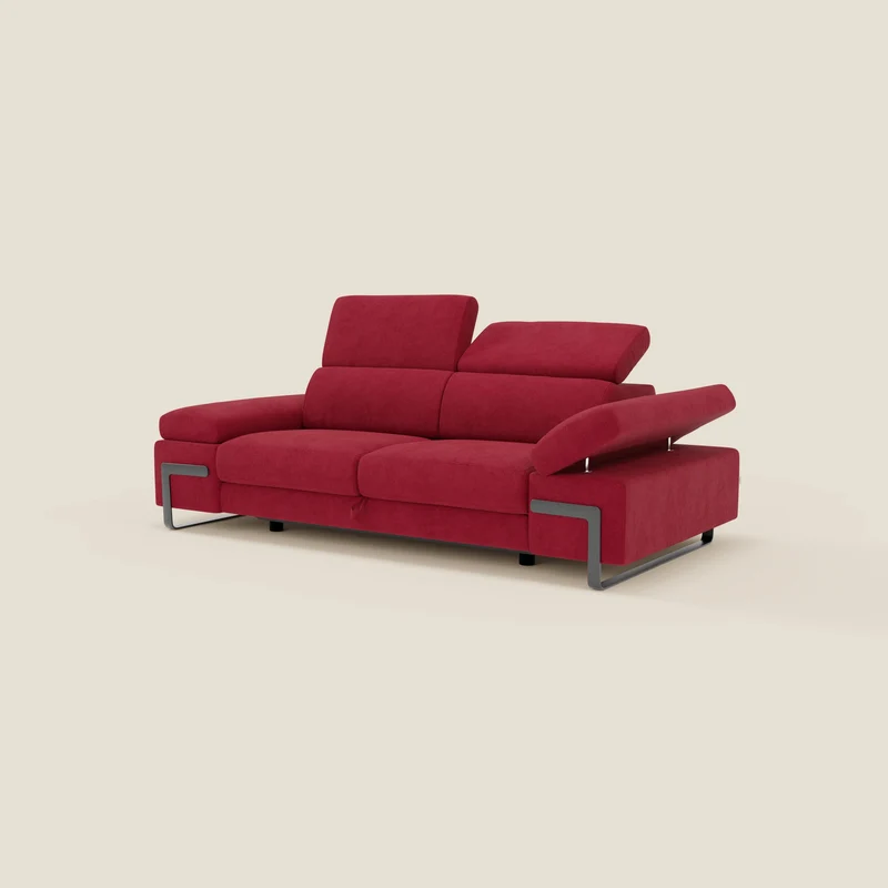 Zayana Divano 3 posti con elemento estraibile - braccioli e poggiatesta regolabili in tessuto impermeabile T02 rosso
