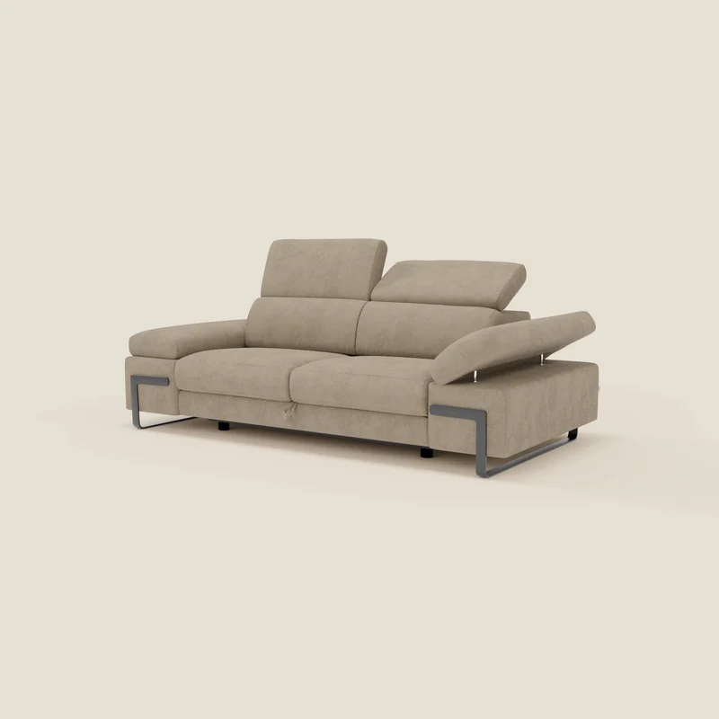Zayana Divano 3 posti con elemento estraibile - braccioli e poggiatesta regolabili in tessuto impermeabile T02 beige