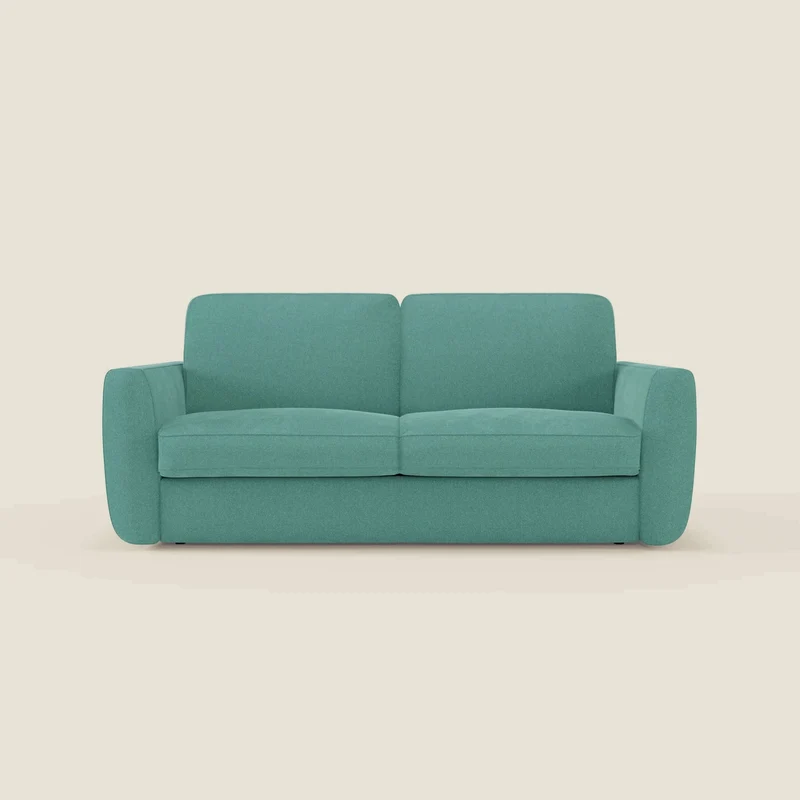 Leonida divano letto sfoderabile e materasso H18 cm - vano portaguanciali in tessuto Smacchiabile T23 verde acqua