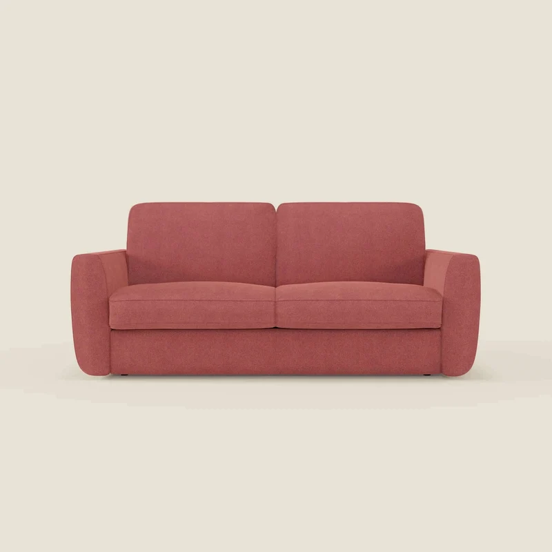 Leonida divano letto sfoderabile e materasso H18 cm - vano portaguanciali in tessuto Smacchiabile T23 rosso ciliegia