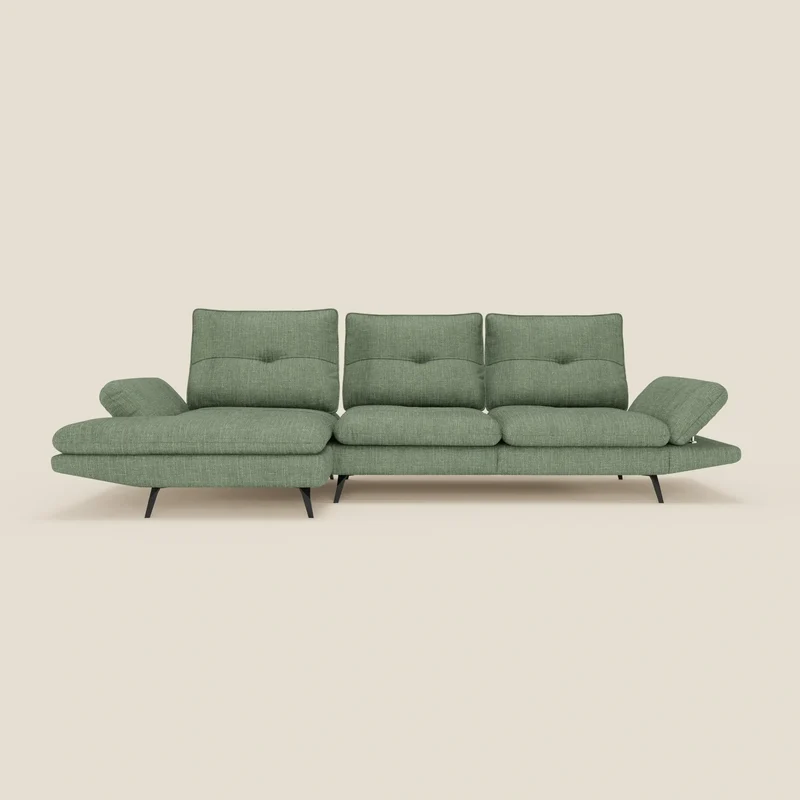Ardex Divano con penisola - schienali traslanti e braccioli regolabili in elegante tessuto impermeabile T06 verde