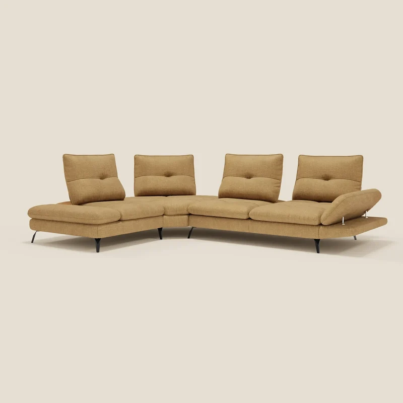 Ardex Divano Angolare - schienali traslanti e bracciolo regolabile in elegante tessuto impermeabile T06 giallo