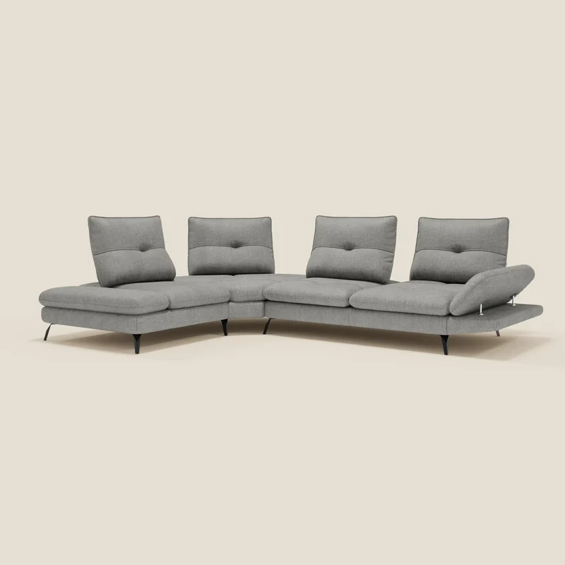 Ardex Divano Angolare - schienali traslanti e bracciolo regolabile in elegante tessuto impermeabile T06 grigio