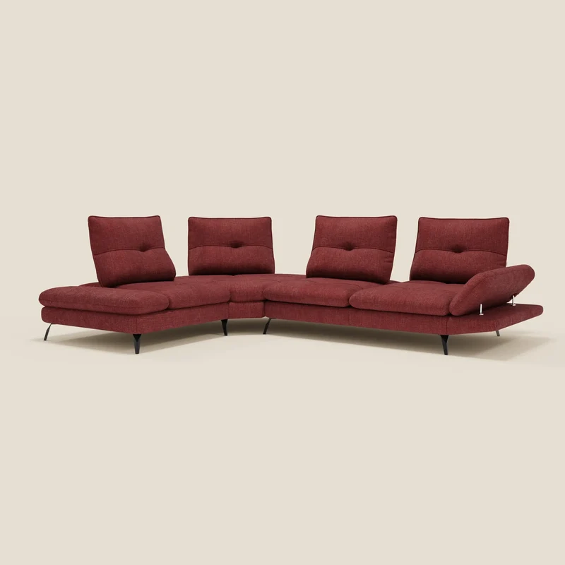 Ardex Divano Angolare - schienali traslanti e bracciolo regolabile in elegante tessuto impermeabile T06 rosso