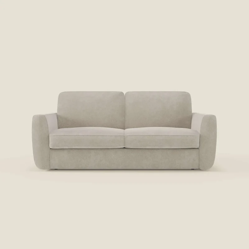 Leonida divano letto sfoderabile con materasso H18 cm e vano portaguanciali in tessuto Smacchiabile T23 panna