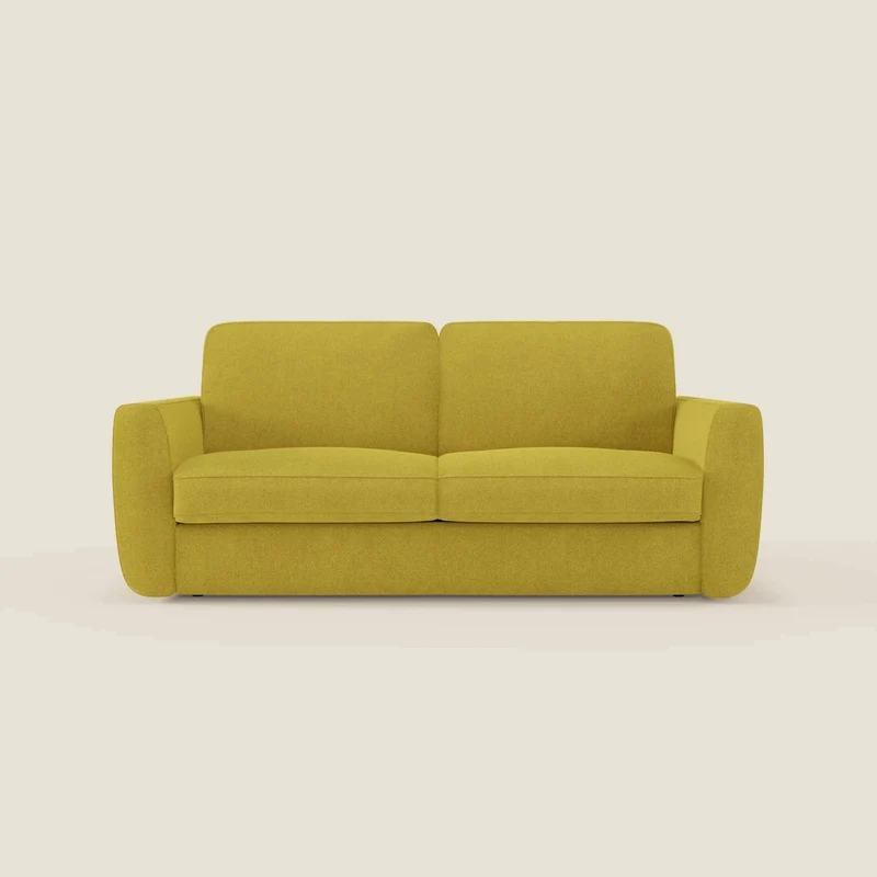 Leonida divano letto sfoderabile con materasso H18 cm e vano portaguanciali in tessuto Smacchiabile T23 giallo sole