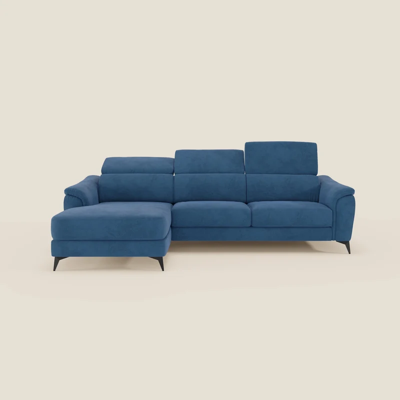 Arcos Divano con penisola - piedini alti e poggiatesta reclinabili in microfibra impermeabile T11 blu