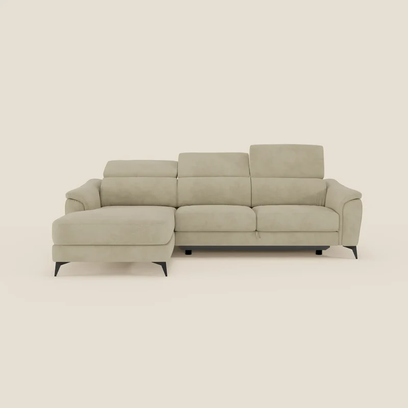 Arcos Divano con penisola - piedini alti e poggiatesta reclinabili in microfibra impermeabile T11 beige