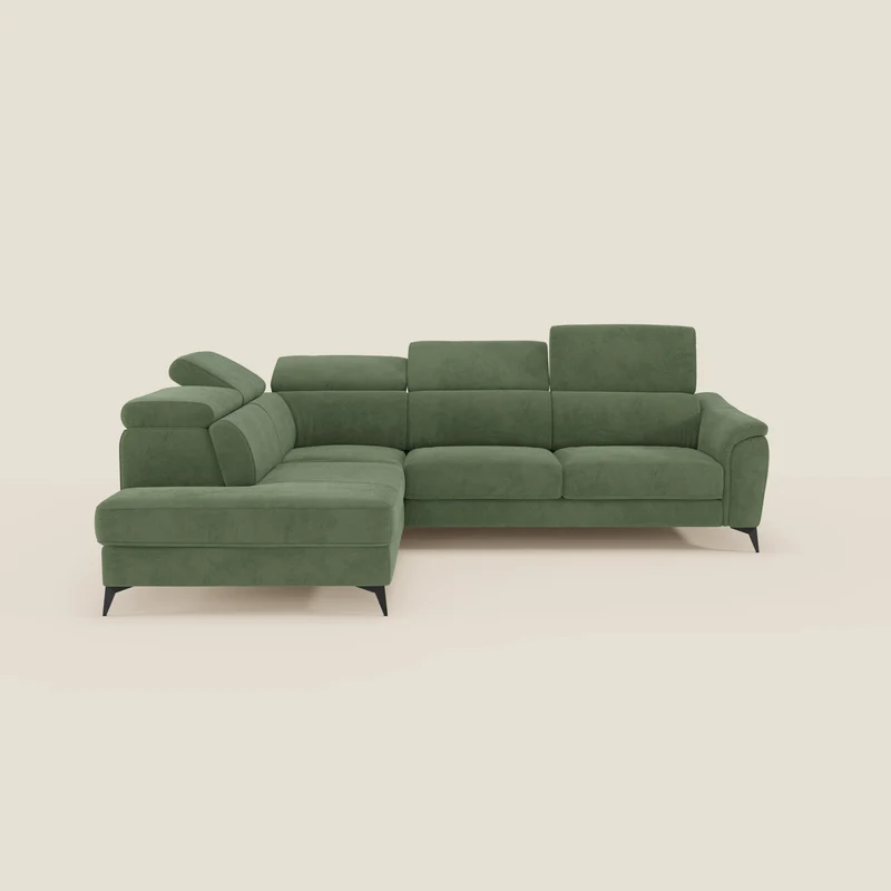 Arcos Divano angolare - piedini alti e poggiatesta reclinabili in microfibra impermeabile T11 verde