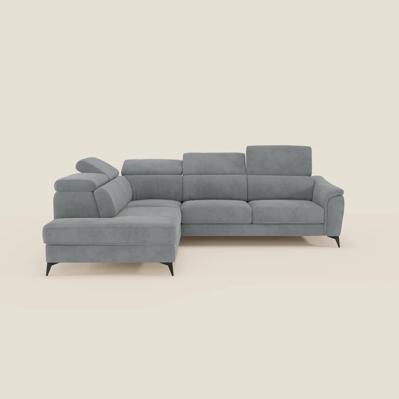 Arcos Divano angolare - piedini alti e poggiatesta reclinabili in microfibra impermeabile T11 grigio