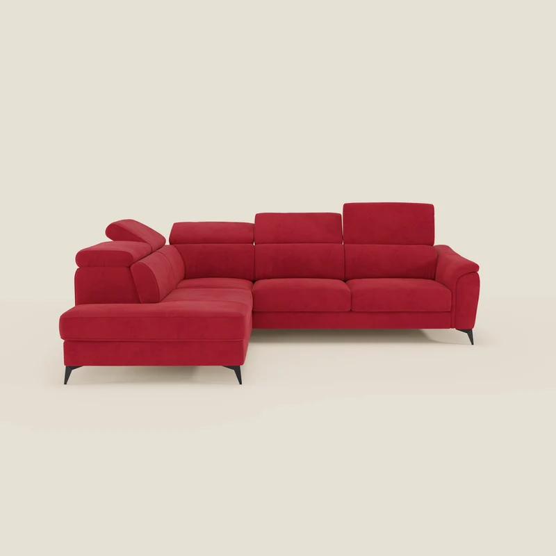 Arcos Divano angolare - piedini alti e poggiatesta reclinabili in microfibra impermeabile T11 rosso
