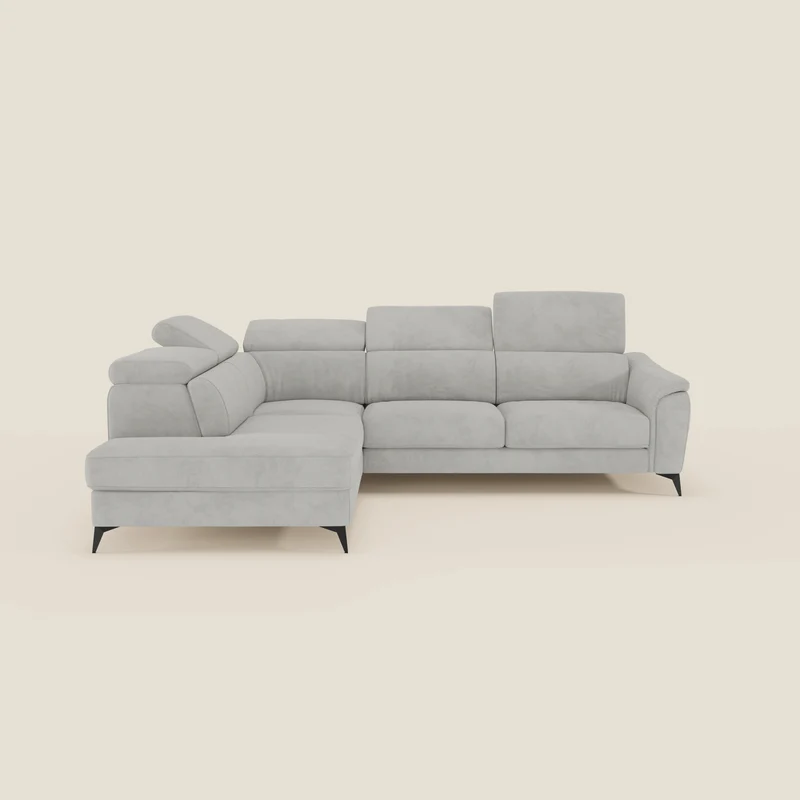 Arcos Divano angolare - piedini alti e poggiatesta reclinabili in microfibra impermeabile T11 grigio chiaro