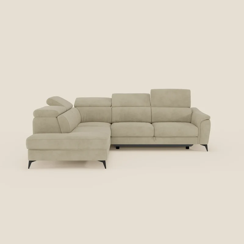 Arcos Divano angolare - piedini alti e poggiatesta reclinabili in microfibra impermeabile T11 beige